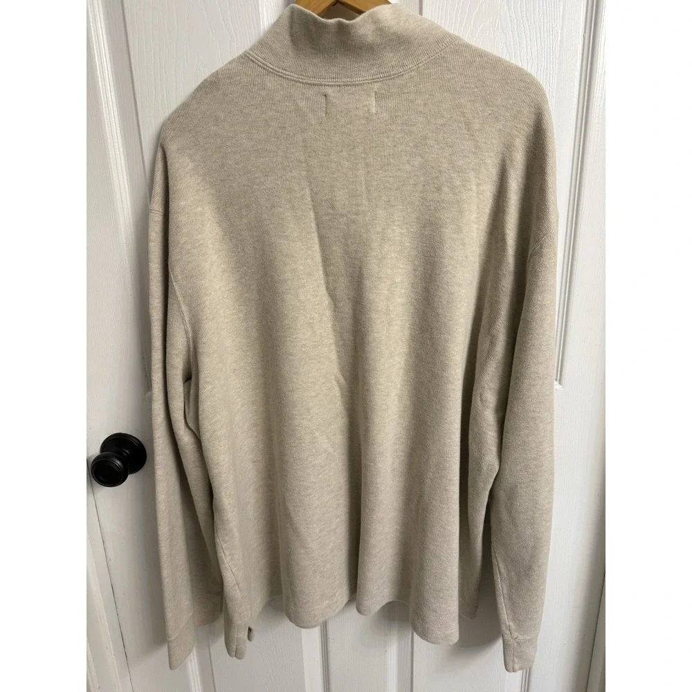 Polo Ralph Lauren Sweater Men's 2XL Cream 1/4 Zip Pullover Mock Neck Brown Pony